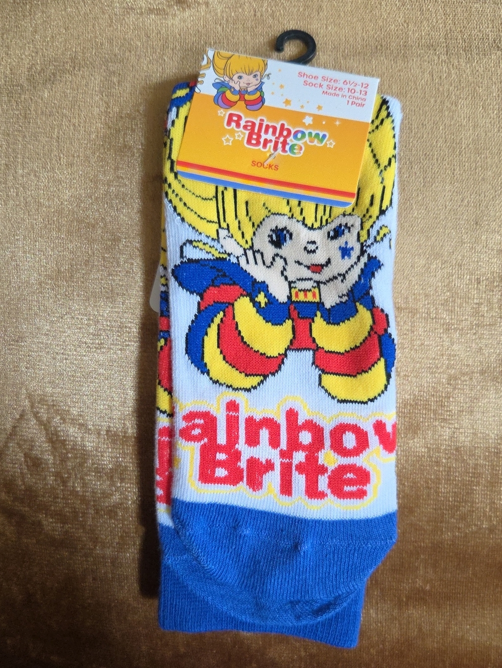 Rainbow Brite Crew Socks in Blue, Yellow & Red